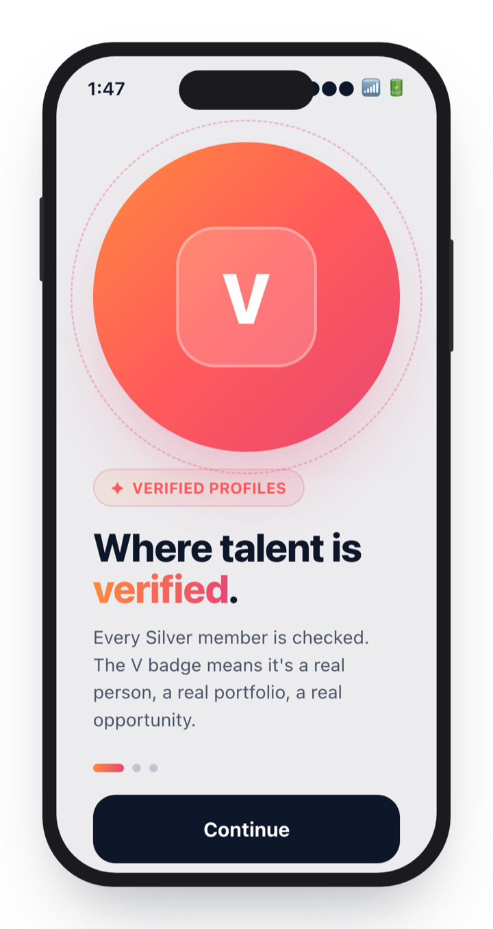 VetaHub verification screen: where talent is verified