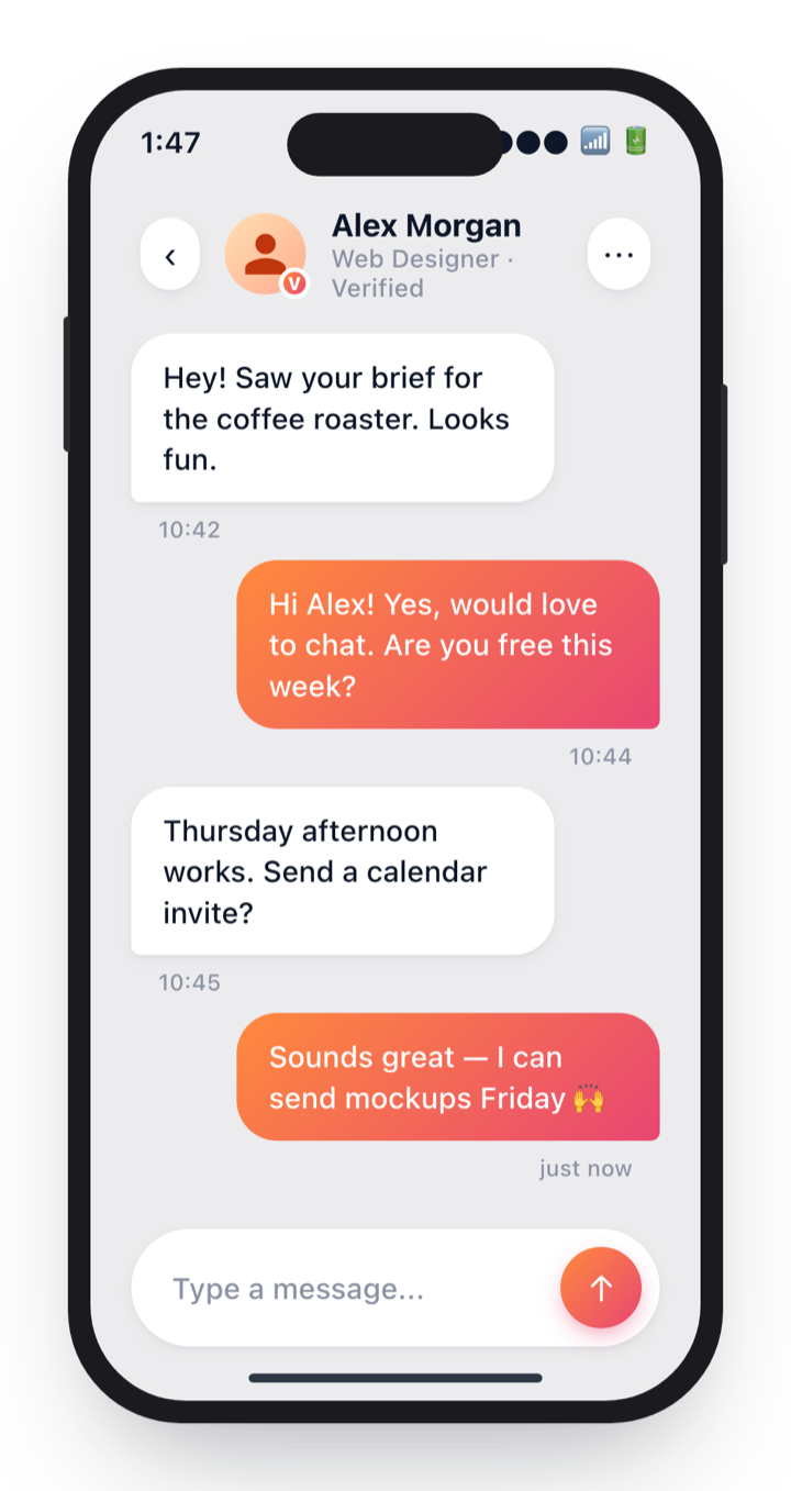 Chat thread with gradient message bubbles