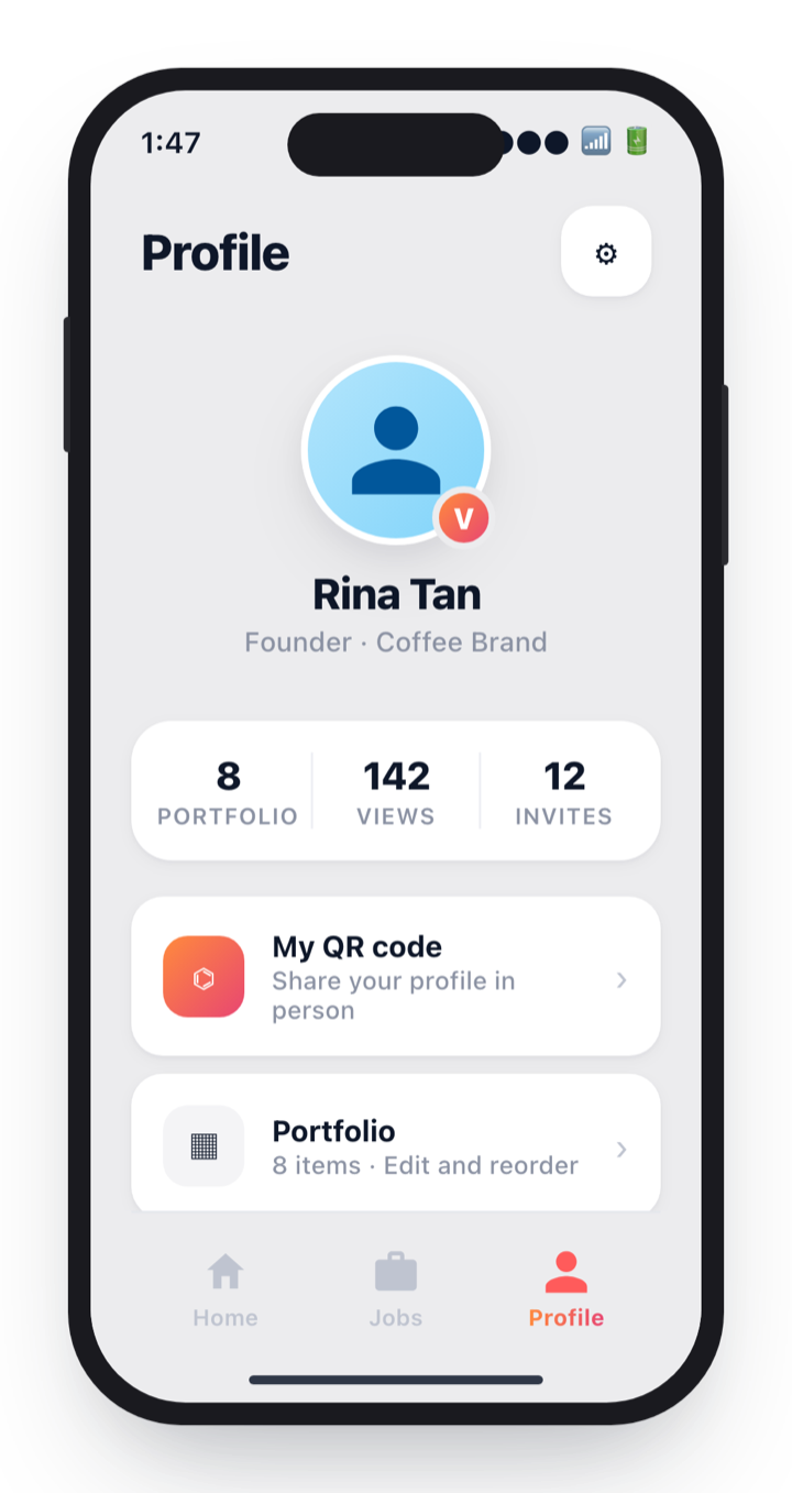 A complete VetaHub profile with stats and portfolio