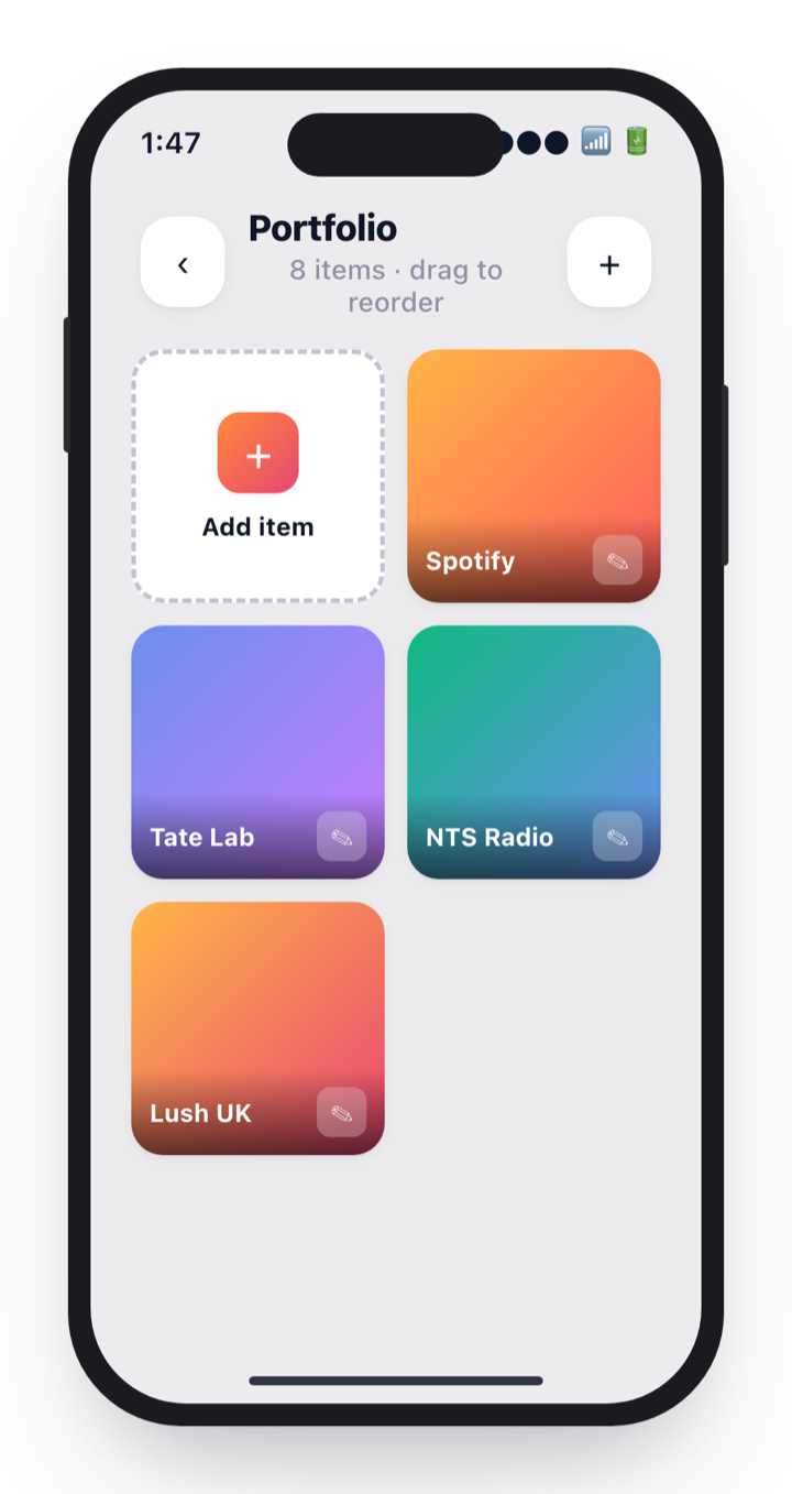 Portfolio grid of work samples